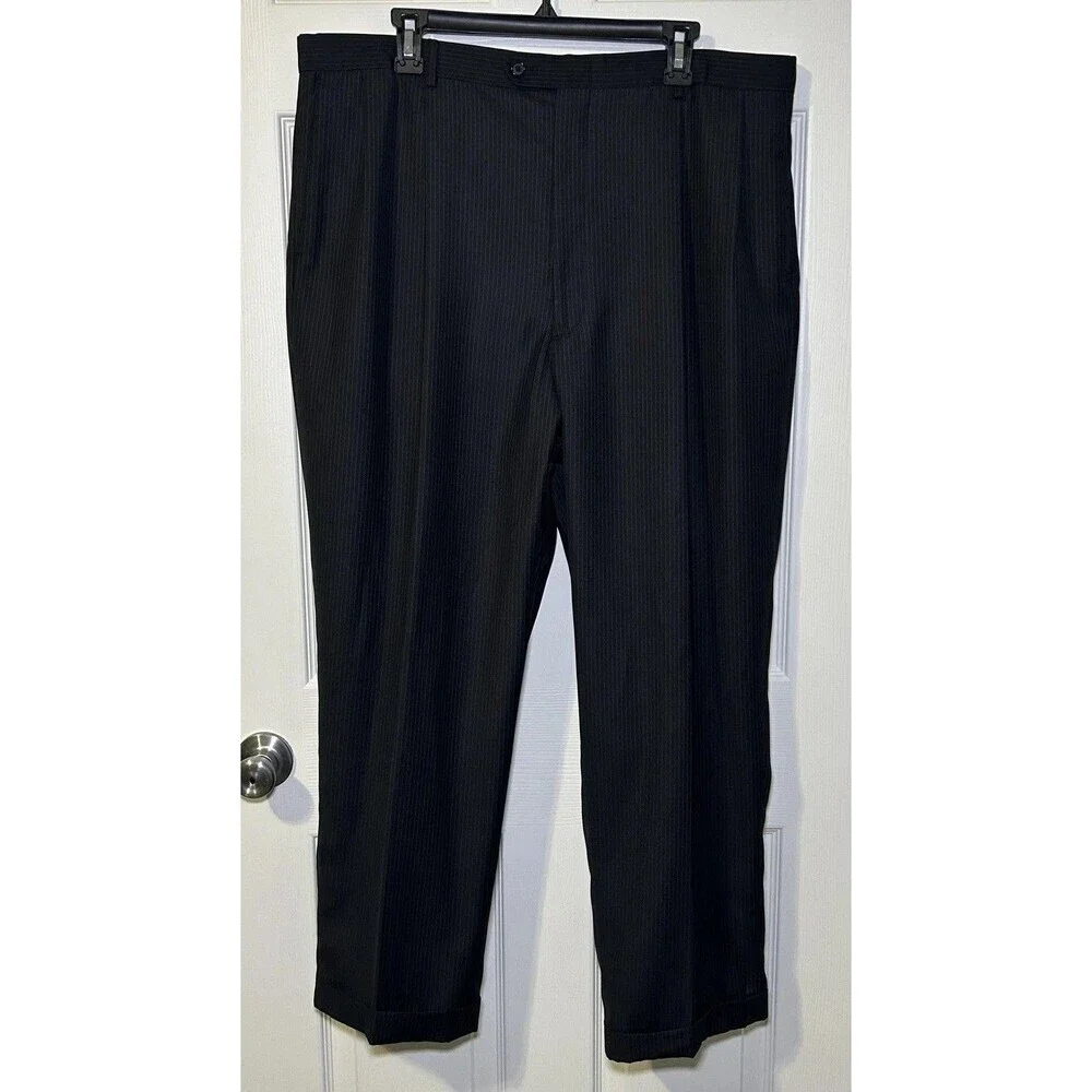 Jean/Paul Dress Pants Men's 42x30 Gray Pinstripe Flat Front Cuffed Hem Formal